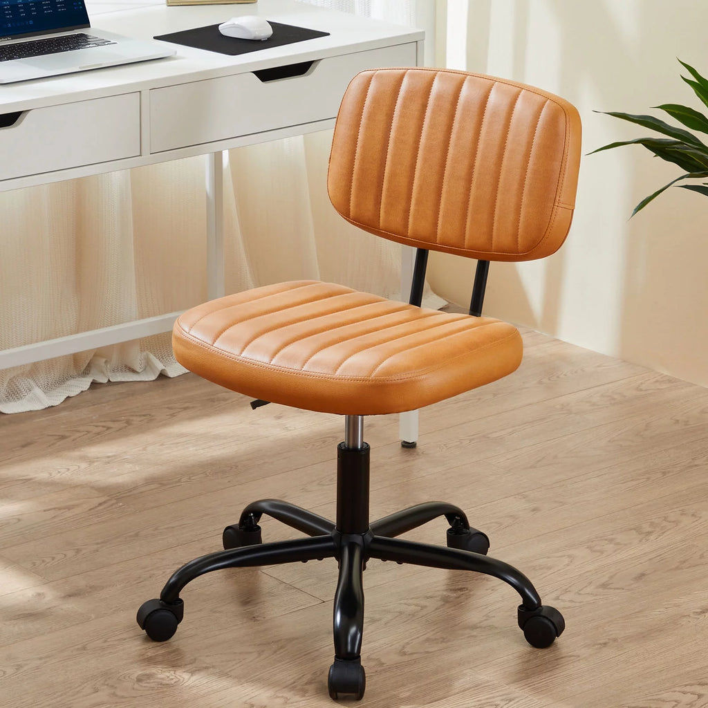 Brown PU Leather Low Back Task Chair with Wheels O84345