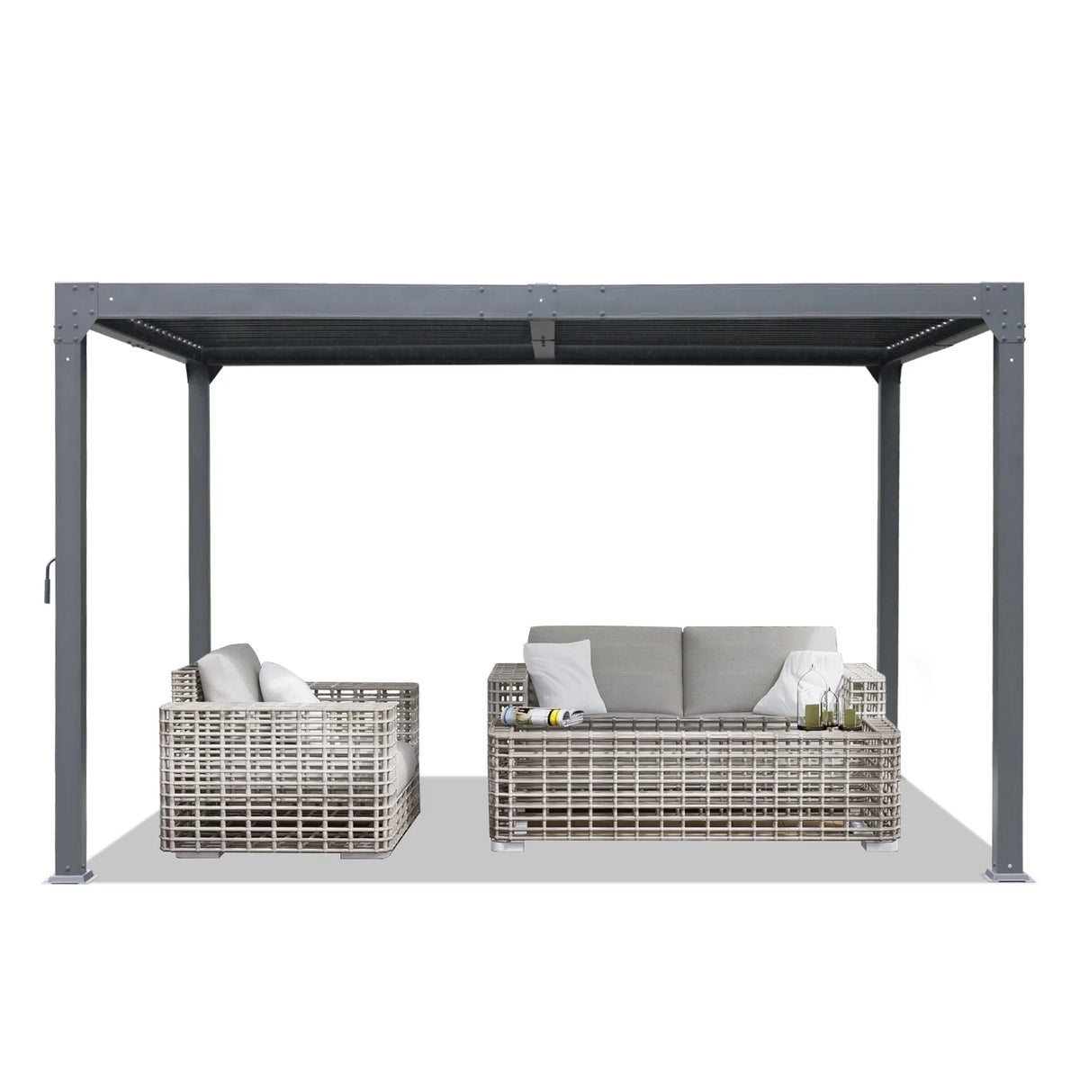 13 x 10 ft. Outdoor Aluminum Louvered Pergola Waterproof Gazebo with 2 Adjustable Rainproof Panels - Dark Gray Y166