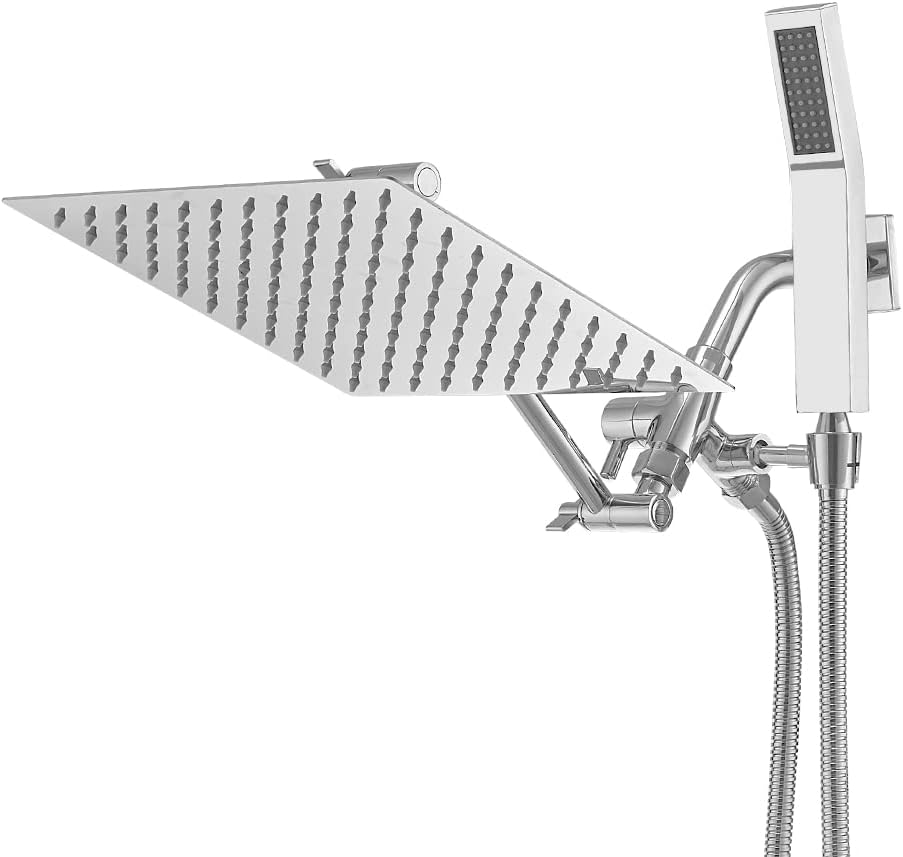 10 Inch All Metal Rain Shower Head With Handheld, High Pressure Dual Shower Head Combo With Adjustable Extension Arm, 70" Flexible Hose, 3-Way Diverter (Chrome) W39862