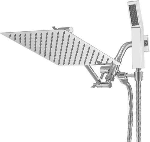 10 Inch All Metal Rain Shower Head With Handheld, High Pressure Dual Shower Head Combo With Adjustable Extension Arm, 70" Flexible Hose, 3-Way Diverter (Chrome) W39862