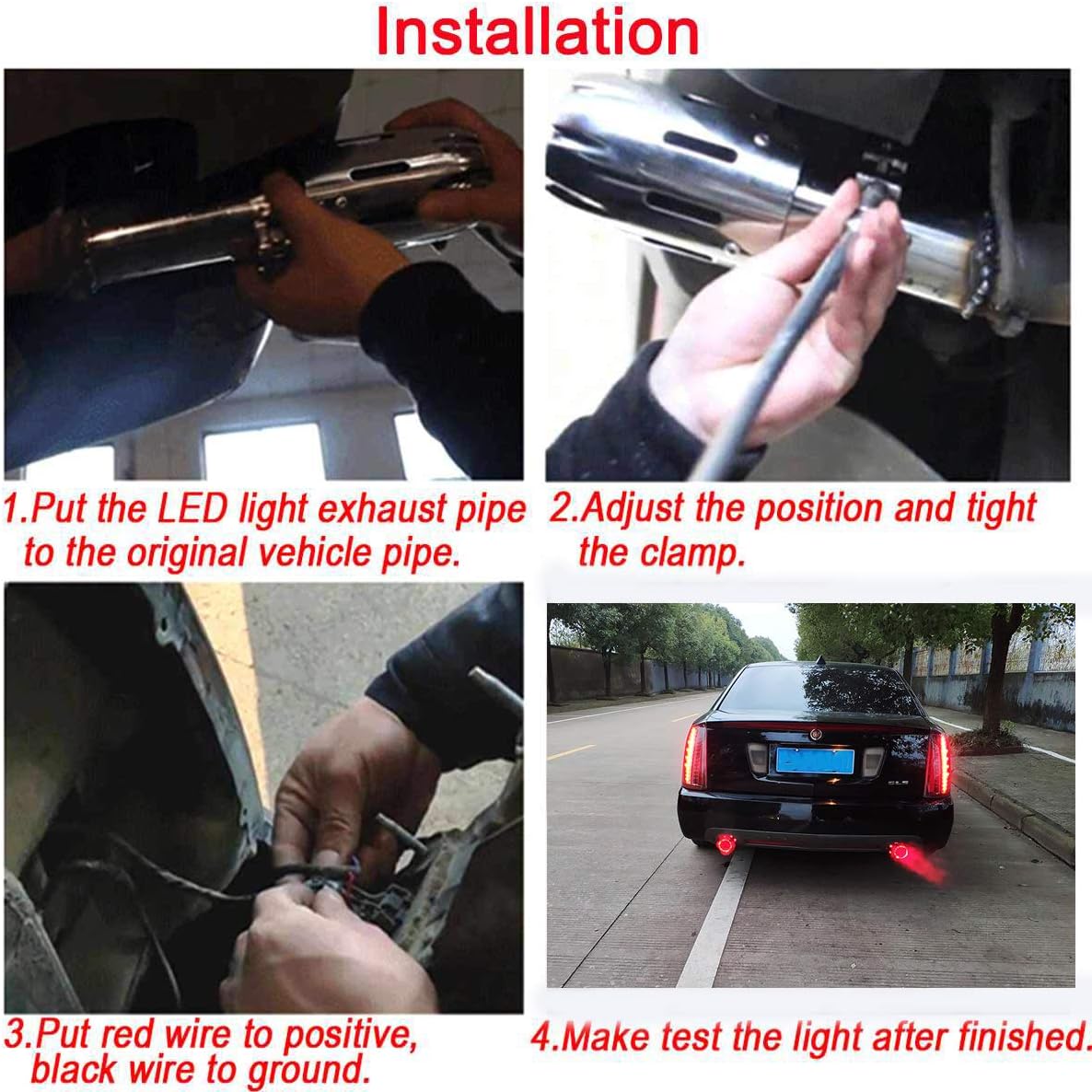 2.5'' Inlet Stainless Steel Exhaust Tips with Red Flame LED Light, 89mm Outlet, Pack of 2 C6263
