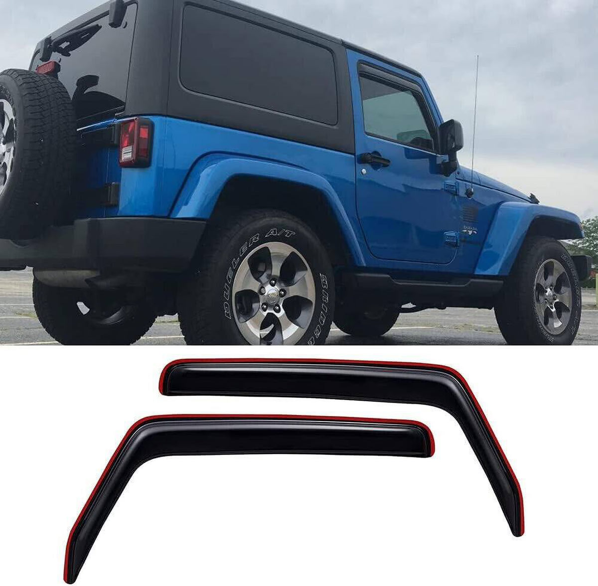 2pcs In-Channel Window Visor for 2007-2018 Jeep Wrangler JK 2-Door X8936