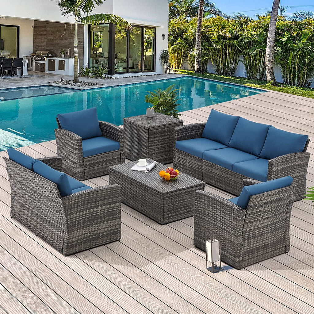 6 Pieces Patio Rattan Wicker Sectional Sofa M1071