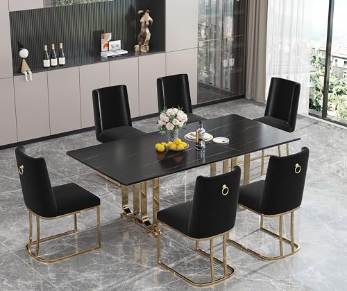 Faux Marble Dining Table with Black Legs Y35820