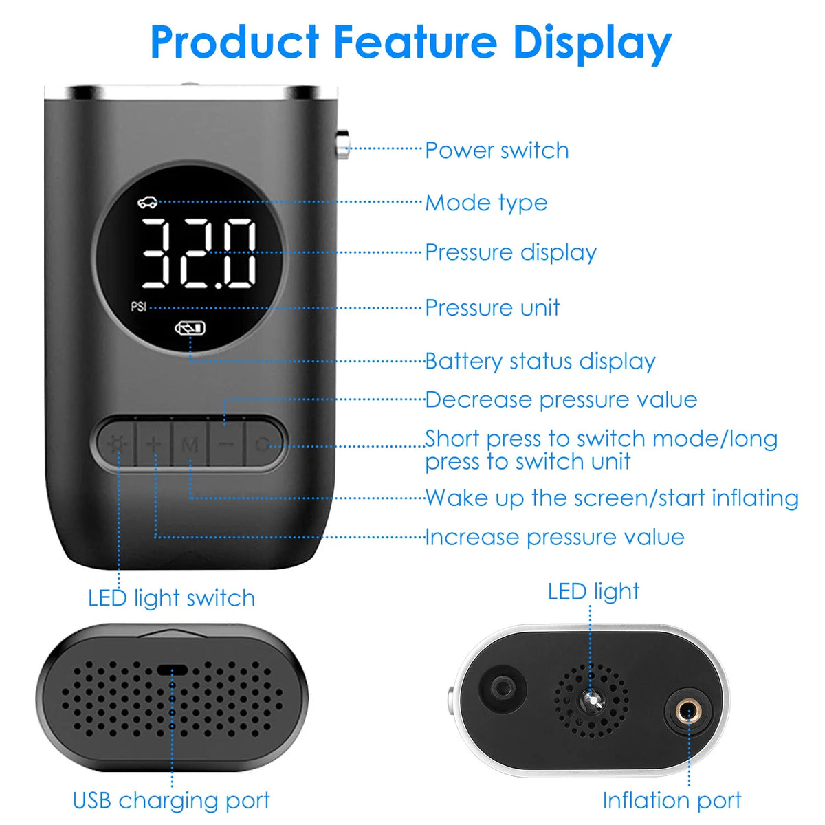 150 PSI Portable Tire Inflator Air Compressor with Digital Pressure Gauge A54706