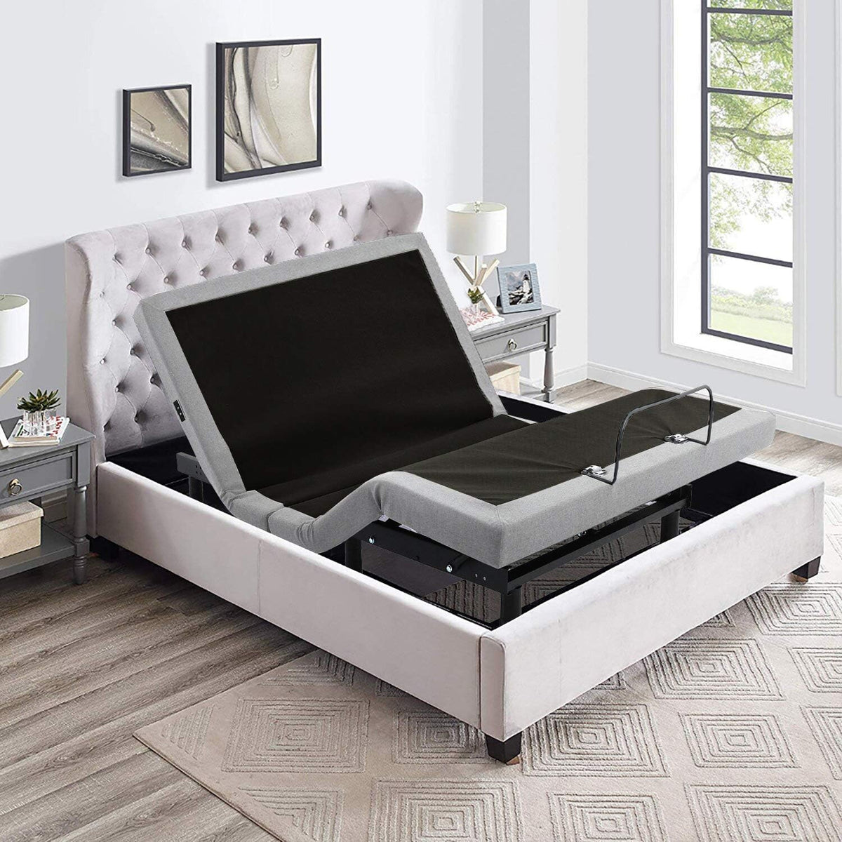 California King Adjustable Bed Base with Full Body Massage, USB, Grey I258488