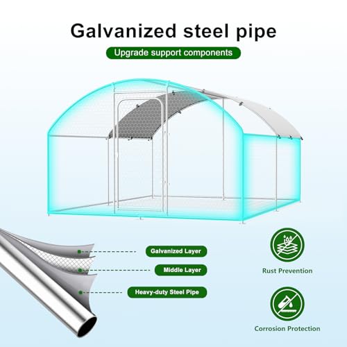 Large Metal Chicken Coop Walk-in Poultry Cage Chicken Run Pen Dog Kennel with Waterproof and Anti-Ultraviolet Cover (9.8' L x 19.7' W x 6.4' H) S2914