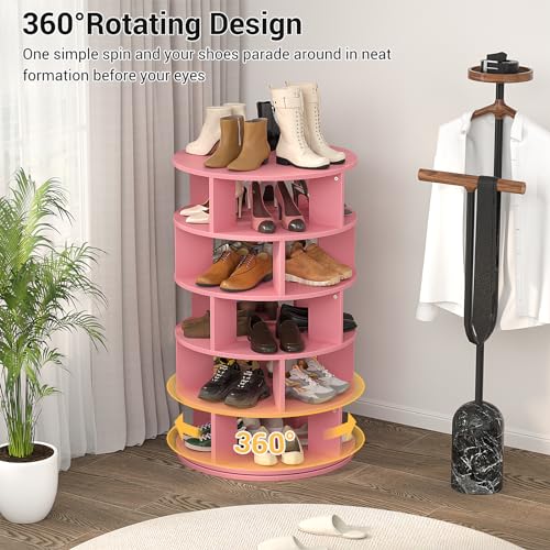 5-Tier Wood Rotating Shoe Rack, Pink G8202