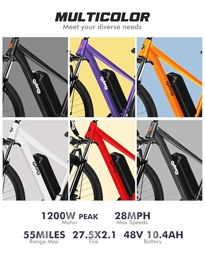 21-Speed Mountain Ebike with Peak 1200W 48V10.4Ah Removable Battery 27.5X2.1 Tire Y245906