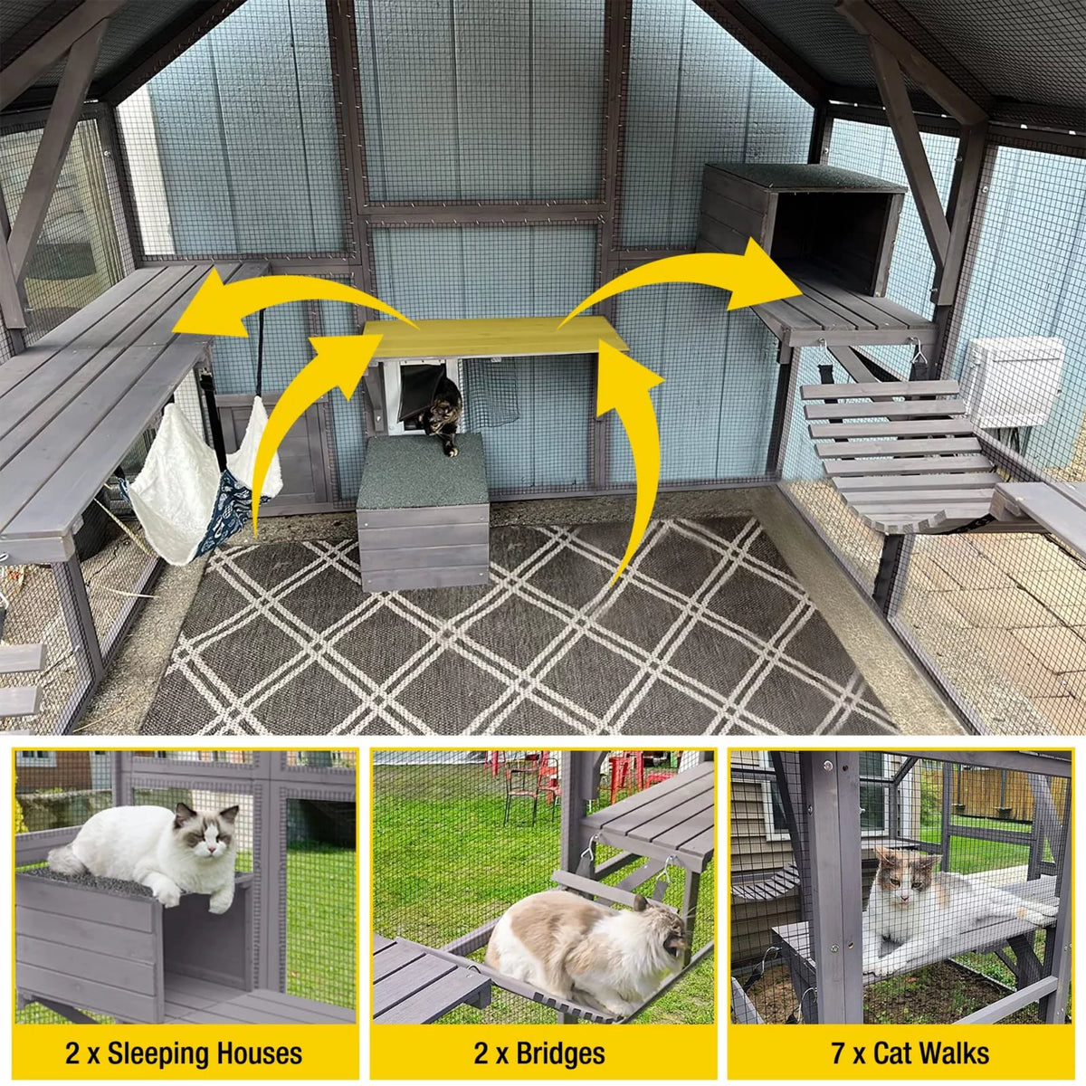 110'' Extra Large Wooden Catio Cage with Roof Cover T303