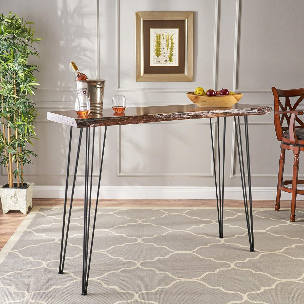 Black Natural Rectangle Iron Veneer Bar Table C851707