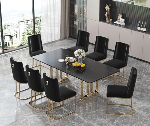 Faux Marble Dining Table with Black Legs Y35820