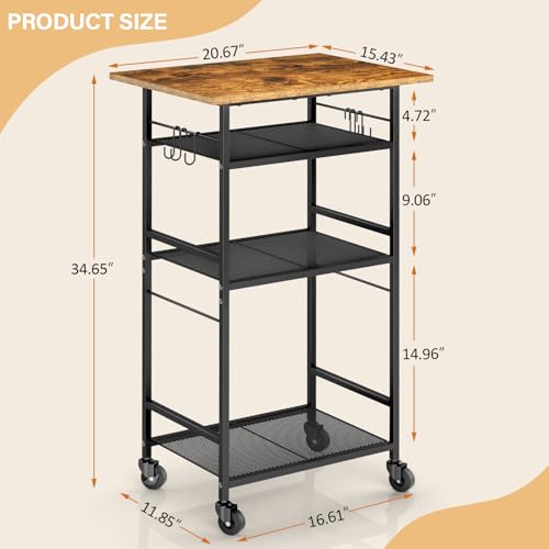 3 Tier Rolling Kitchen Microwave Cart with Adjustable Shelf X4906
