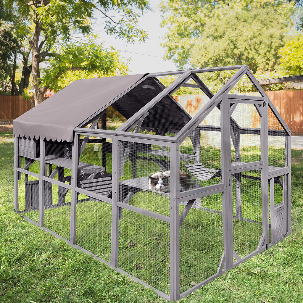 110'' Extra Large Wooden Catio Cage with Roof Cover T303