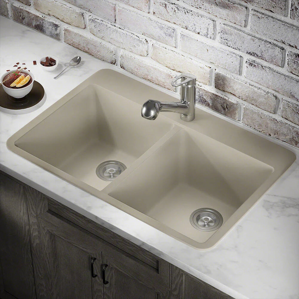 Quartz Granite Double Basin Drop-In Kitchen Sink with Basket Strainers E713071