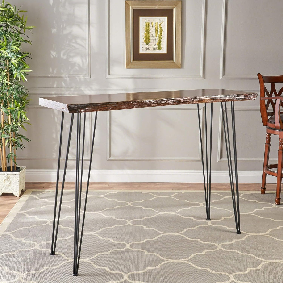 Black Natural Rectangle Iron Veneer Bar Table C851707