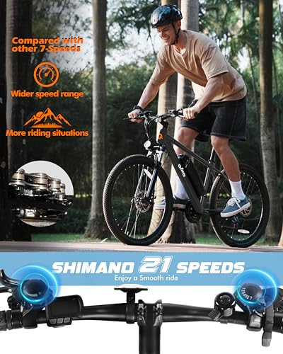 21-Speed Mountain Ebike with Peak 1200W 48V10.4Ah Removable Battery 27.5X2.1 Tire Y245906