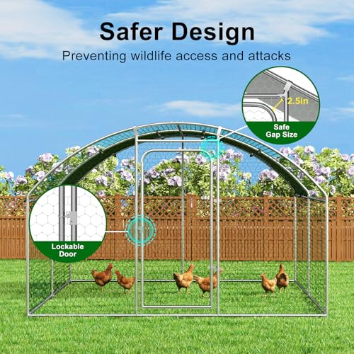 Large Metal Chicken Coop Walk-in Poultry Cage Chicken Run Pen Dog Kennel with Waterproof and Anti-Ultraviolet Cover (9.8' L x 19.7' W x 6.4' H) S2914