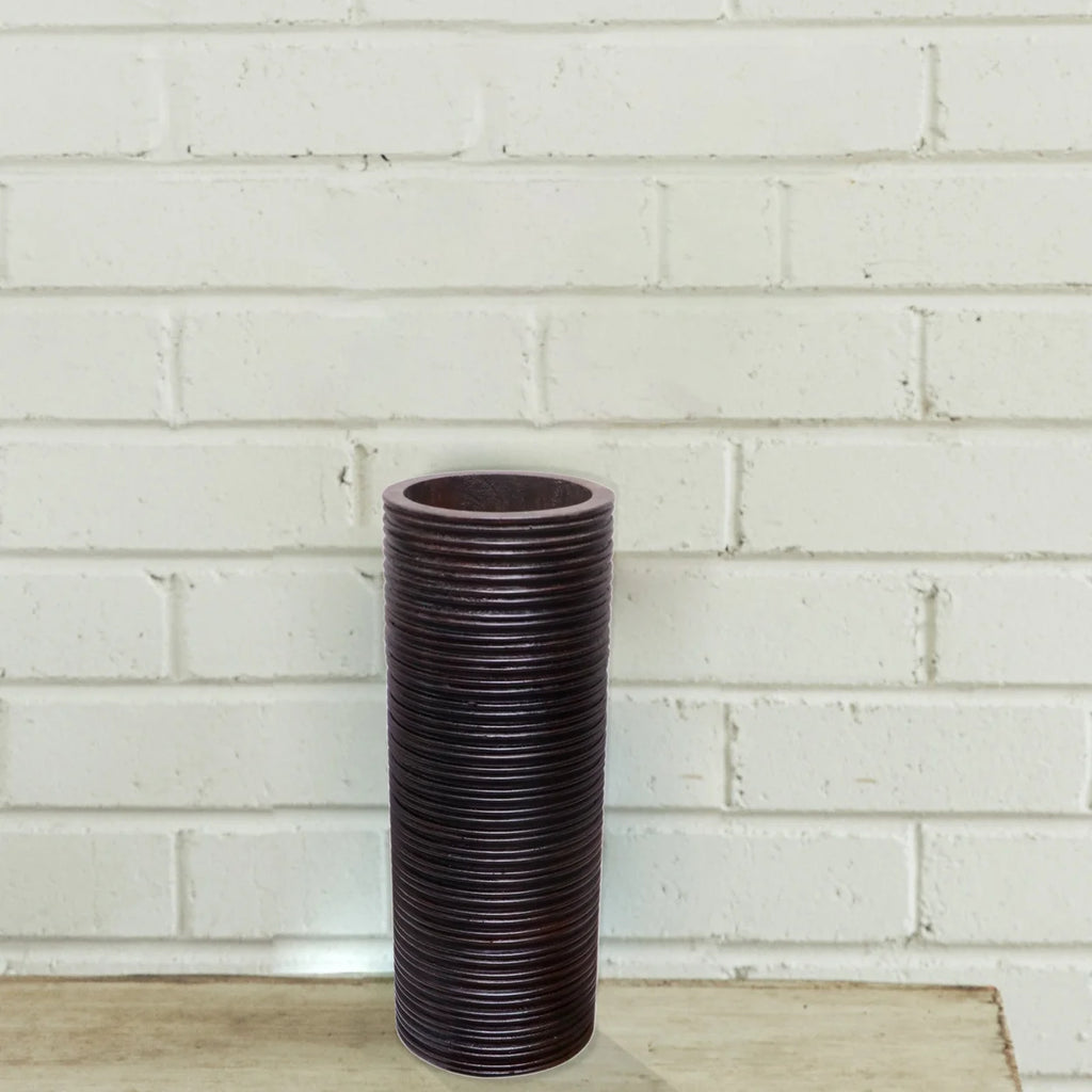 Brown Mango Wood Cylinder Vase O855