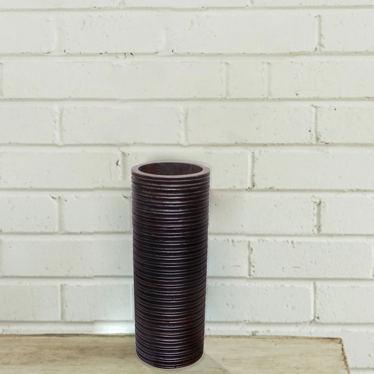 Brown Mango Wood Cylinder Vase O855