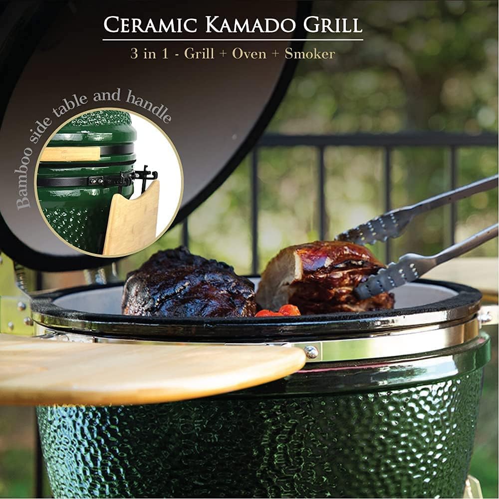 21” Large Ceramic Kamado Grill Cooker Oven Smoker with Trolley O5207