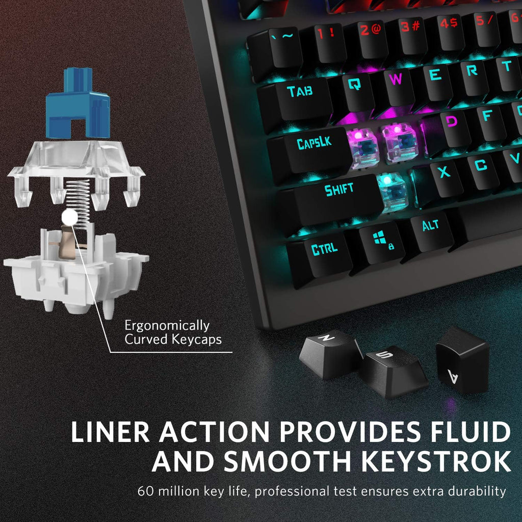 Mechanical Gaming Keyboard Wired RGB Rainbow Backlit with Blue Switches Ergonomic Standard Keyboard Pack of 2 I297936
