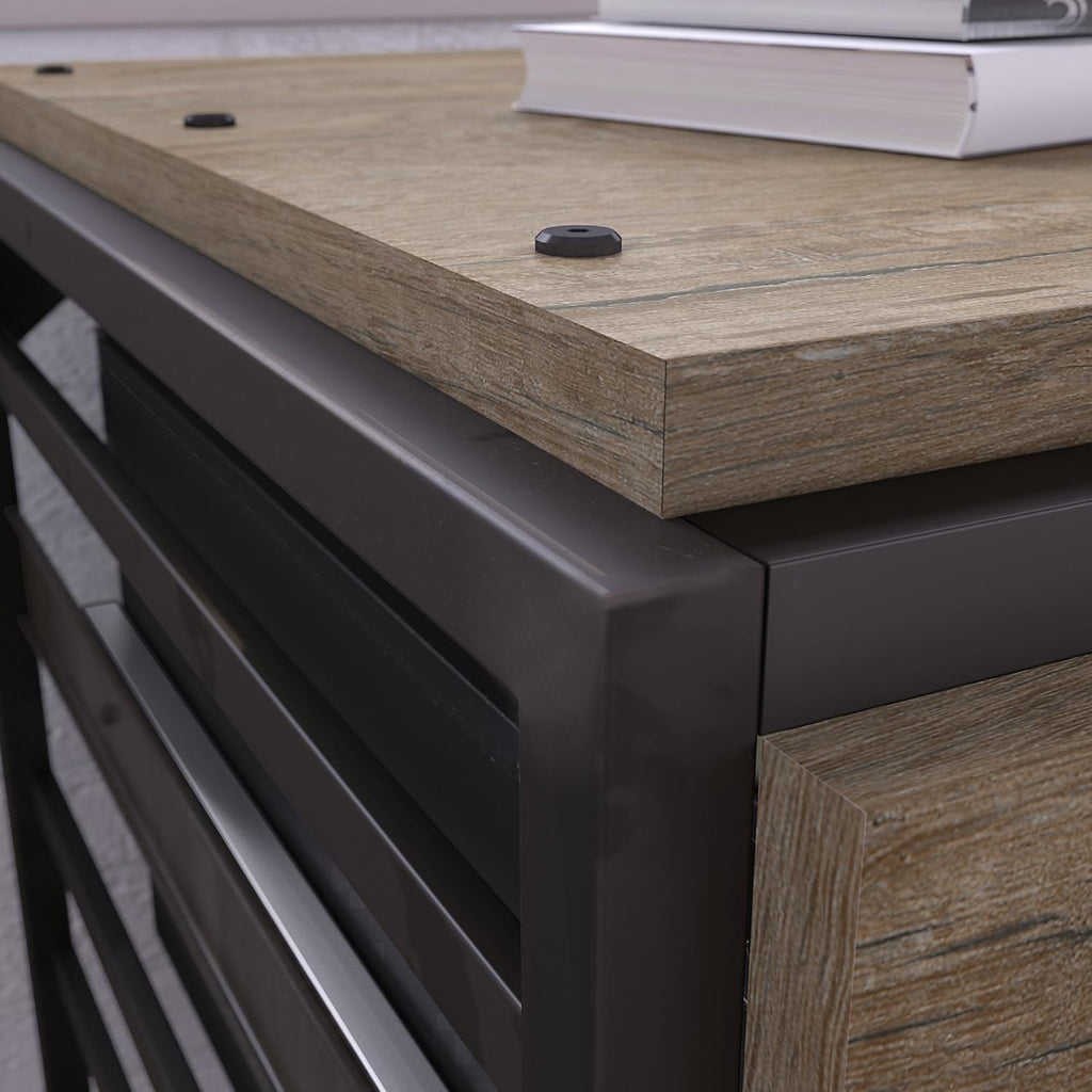 Rustic Gray L Shaped Industrial Desk with File Cabinets X16750