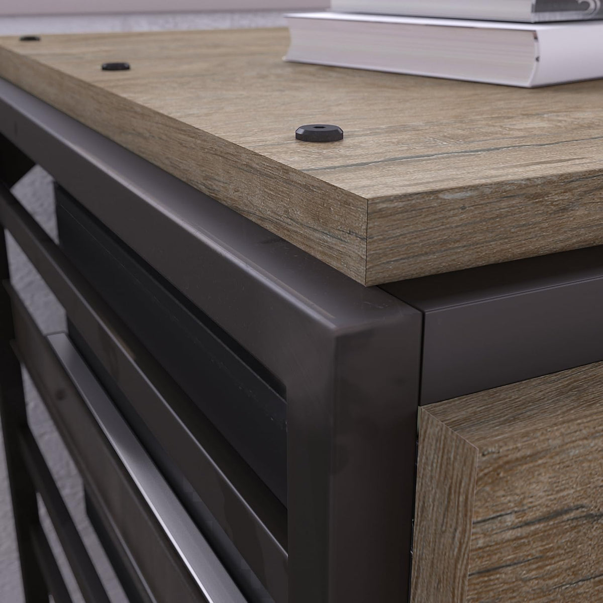 Rustic Gray L Shaped Industrial Desk with File Cabinets X16750