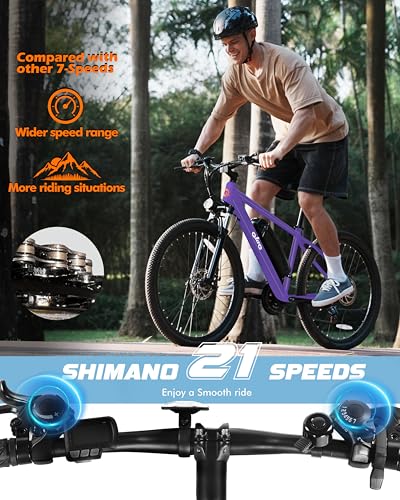21-Speed Mountain Ebike with Peak 1200W 48V10.4Ah Removable Battery 27.5X2.1 Tire Y245906