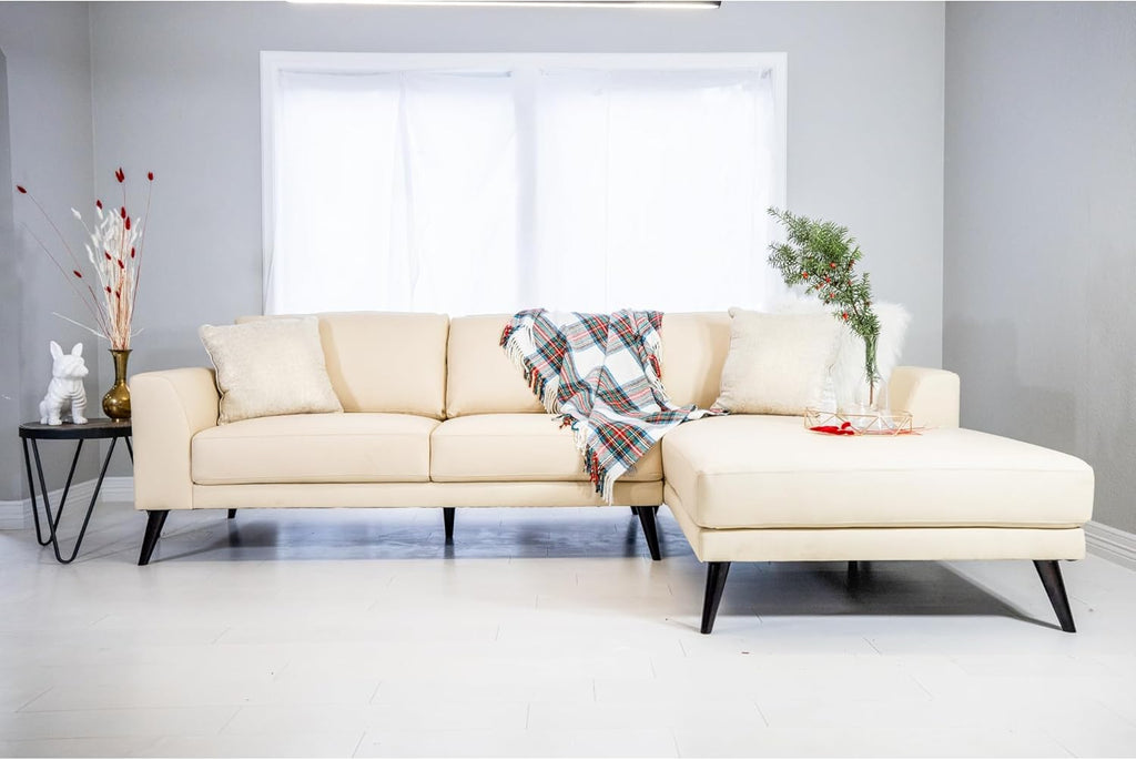 Cream Top Grain Leather Right Facing Sectional U5167