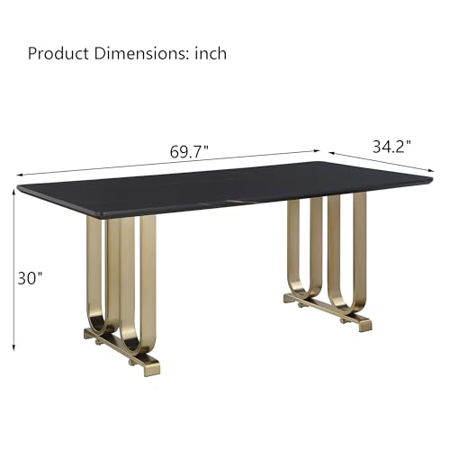 Faux Marble Dining Table with Black Legs Y35820