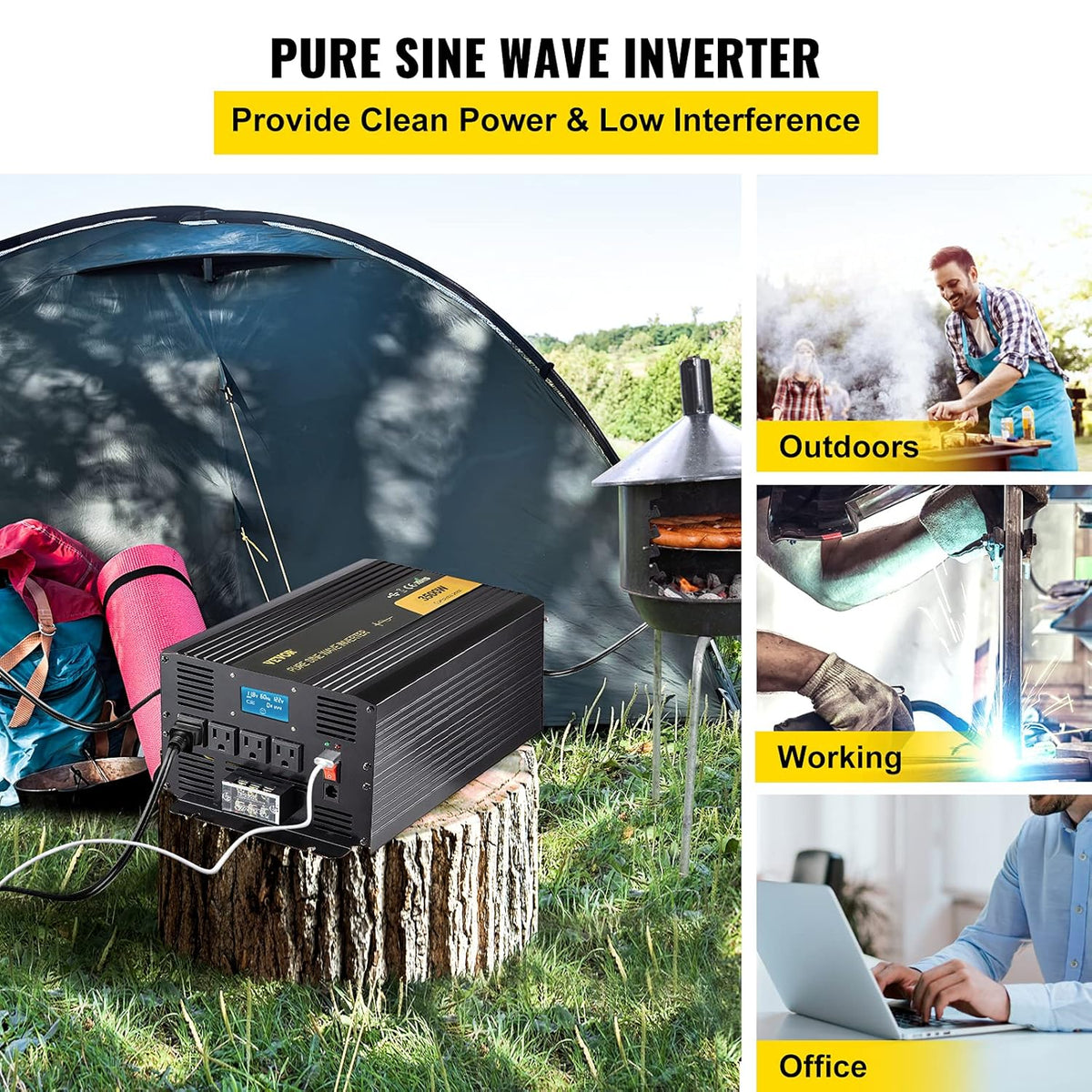 3500 Watt Pure Sine Wave Power Inverter, DC 12V to AC 120V, with USB Port LCD Display Remote Controller and AC Outlets X716