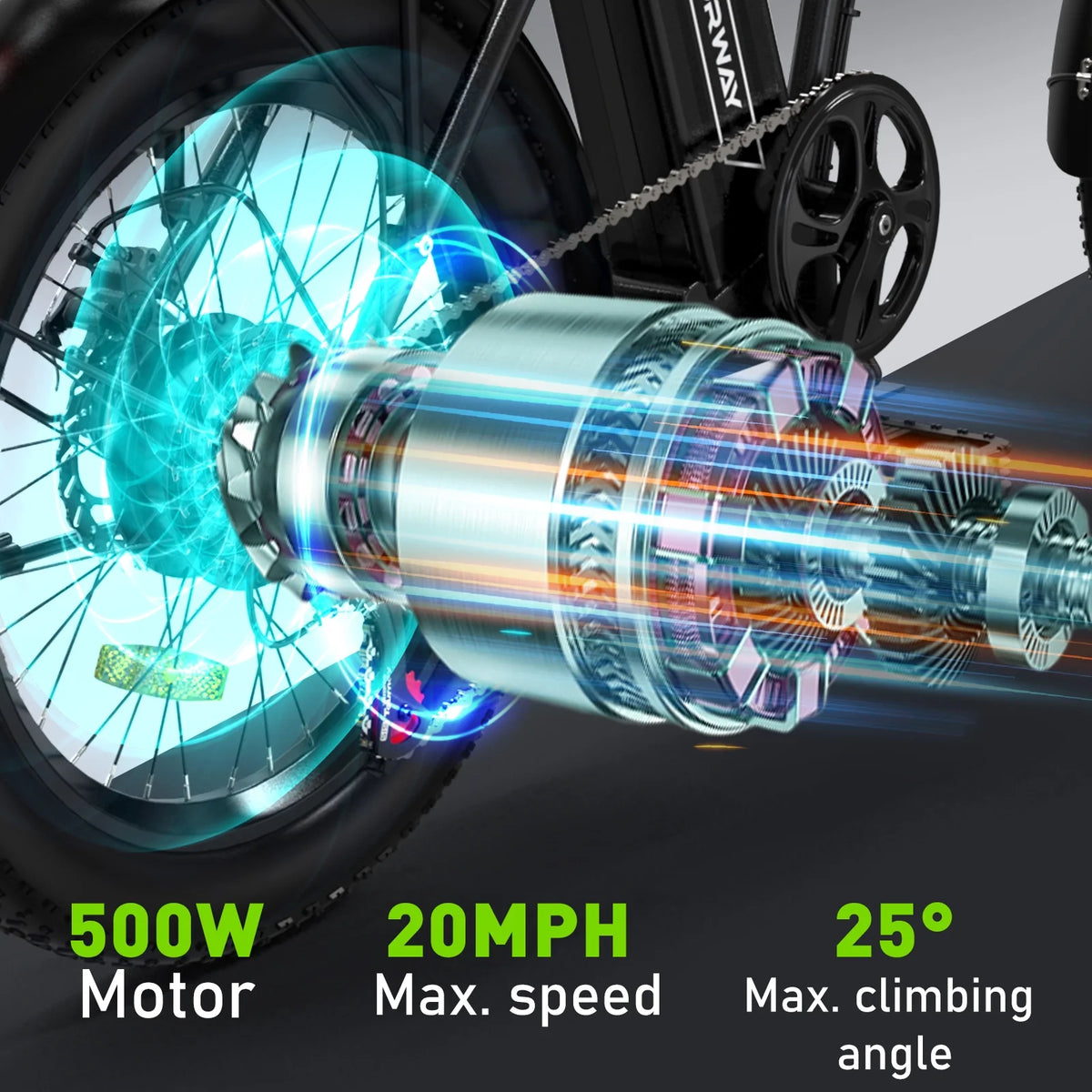 20"x3.0 Fat Tire Electric Bicycle with 500W/36V/12Ah Battery, Shimano 7-Speed B7076