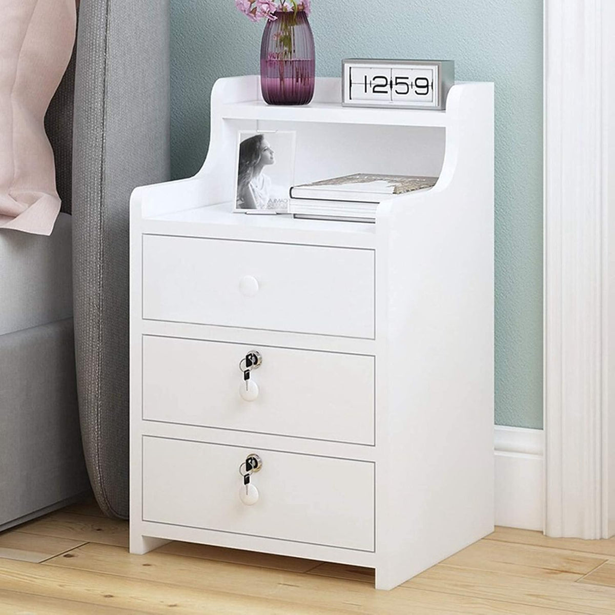 3 Drawer Wood Nightstand with Open Shelf L150865
