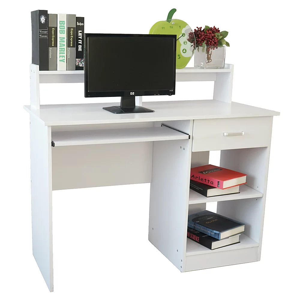 White Computer Desk with Drawer and Keyboard Tray M4304