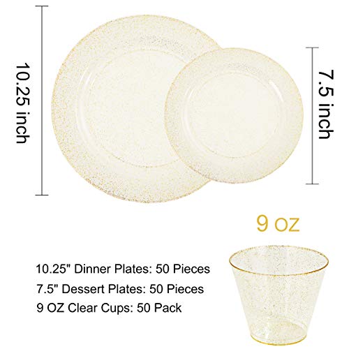 350 Pieces Gold Glitter Disposable Dinnerware Set R7980