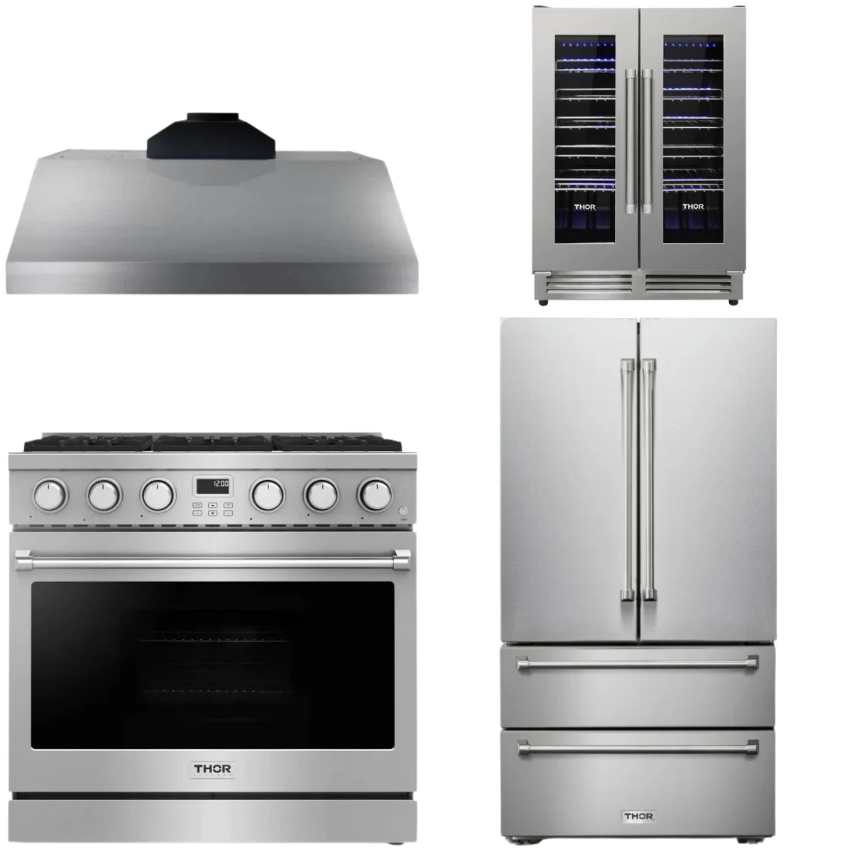 36 Gas Range, Range Hood, Refrigerator and Wine Cooler U7883
