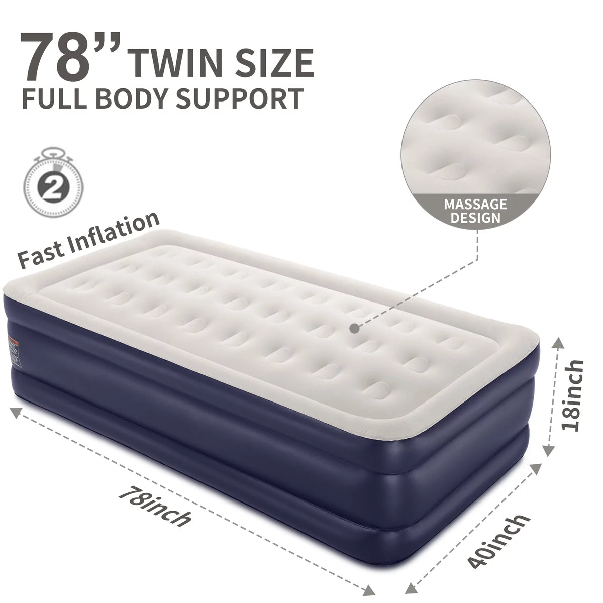 18 Inch Queen Air Mattress with Built in Pump W126
