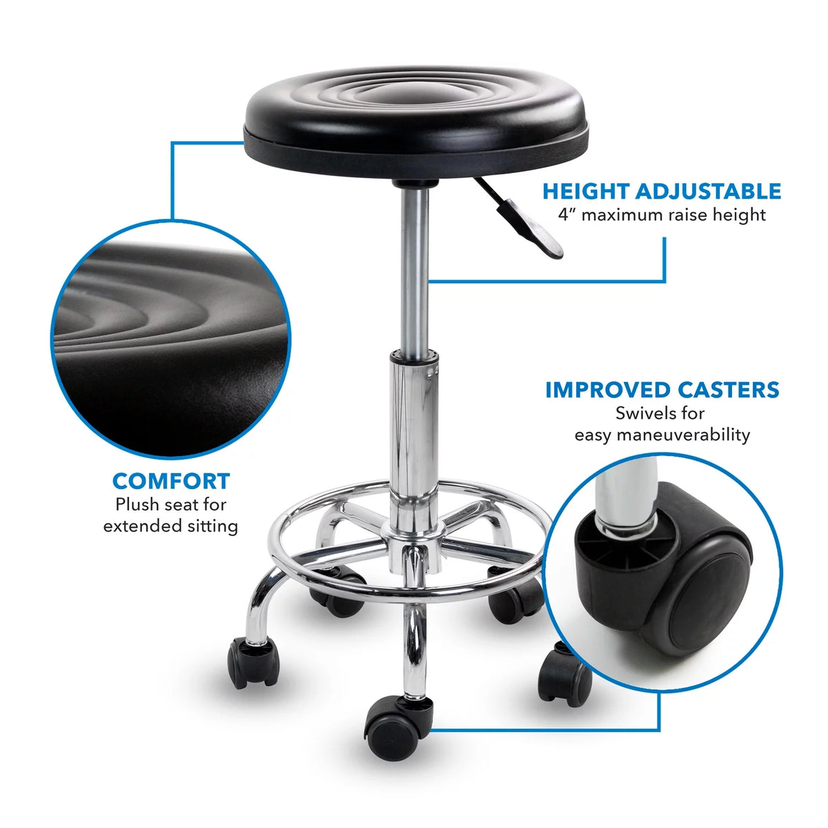 Adjustable Swivel Chair with Wheels and Leather Cushion N11380
