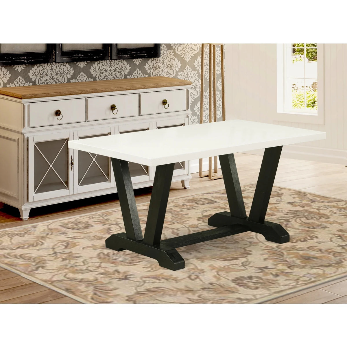 36X60 In Dining Table with Black Leg and White Top J65958
