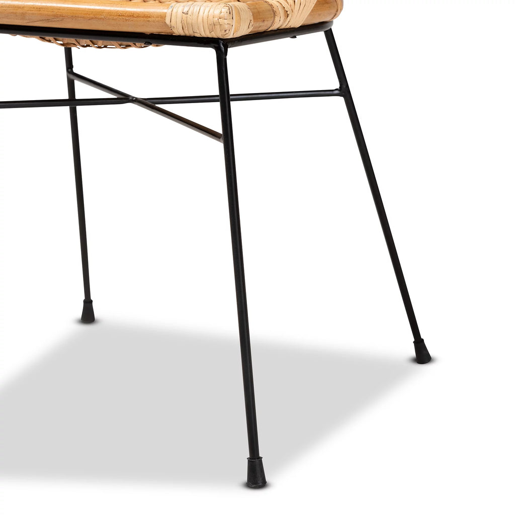 Natural Brown Rattan and Black Metal 2-Piece Dining Chair Set N8420