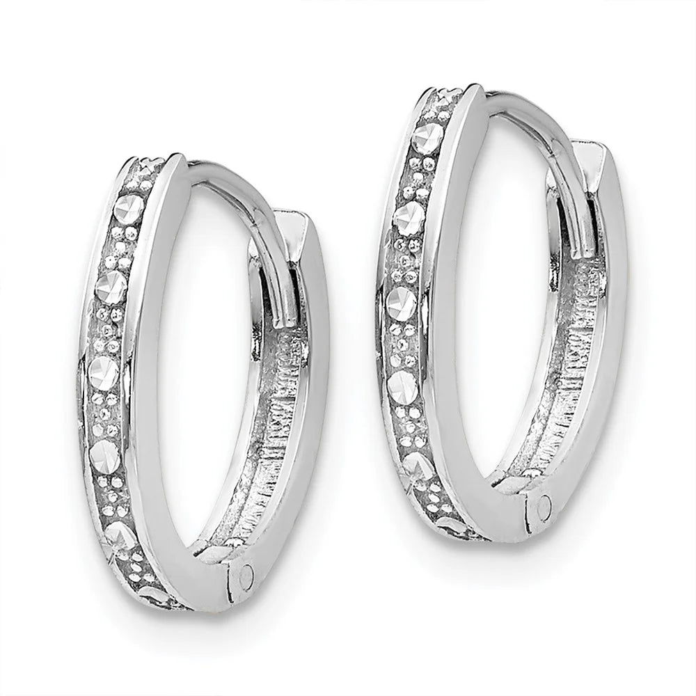 14 Karat White Gold Diamond-cut Hinged Hoop Earrings W709419