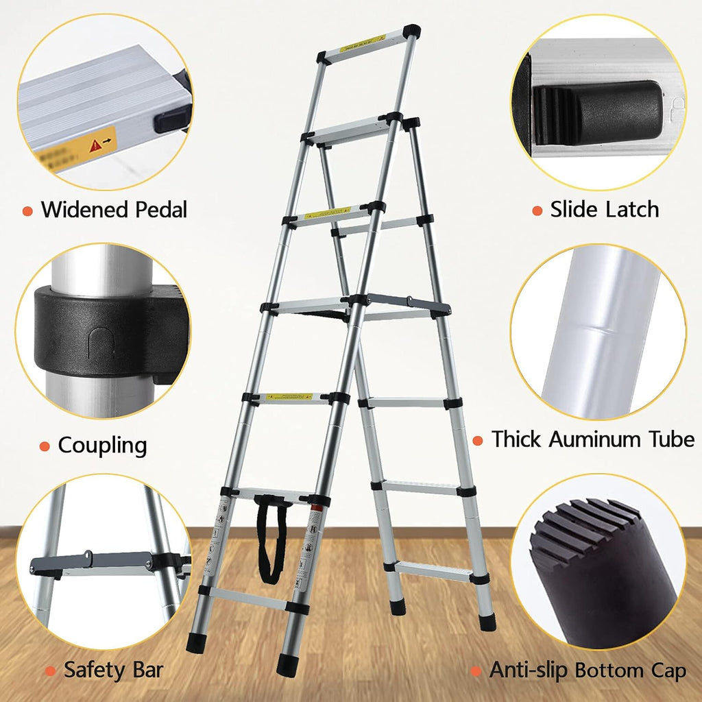 A-Frame Aluminum Telescoping Folding Ladder 330lb Capacity M58098