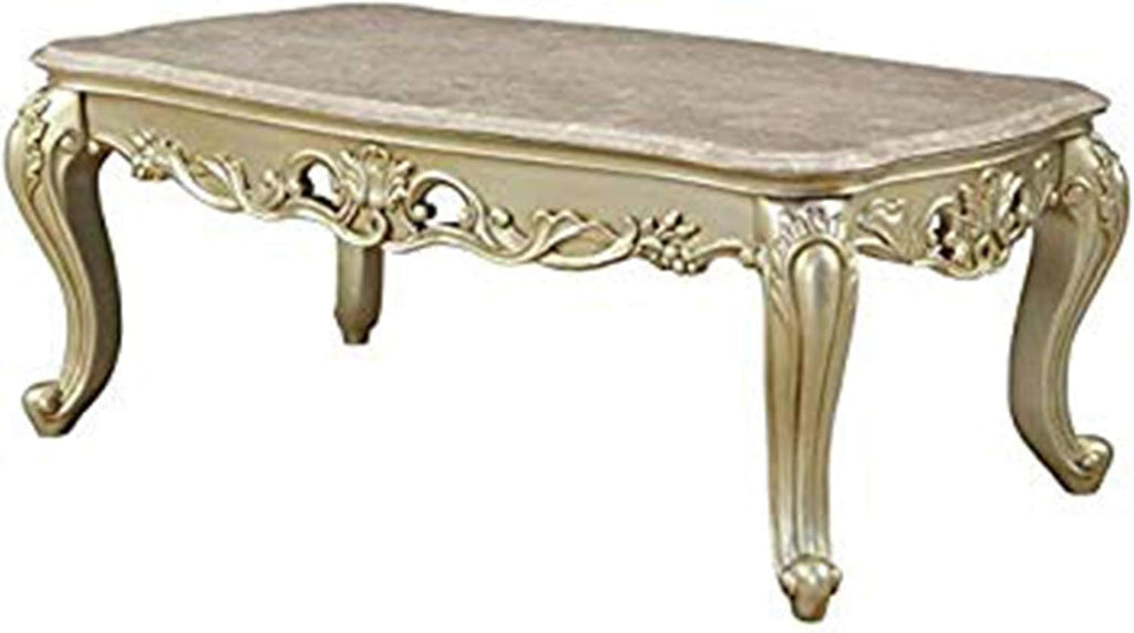White Wooden Coffee Table With Decorative Polyresin Carvings Z33688