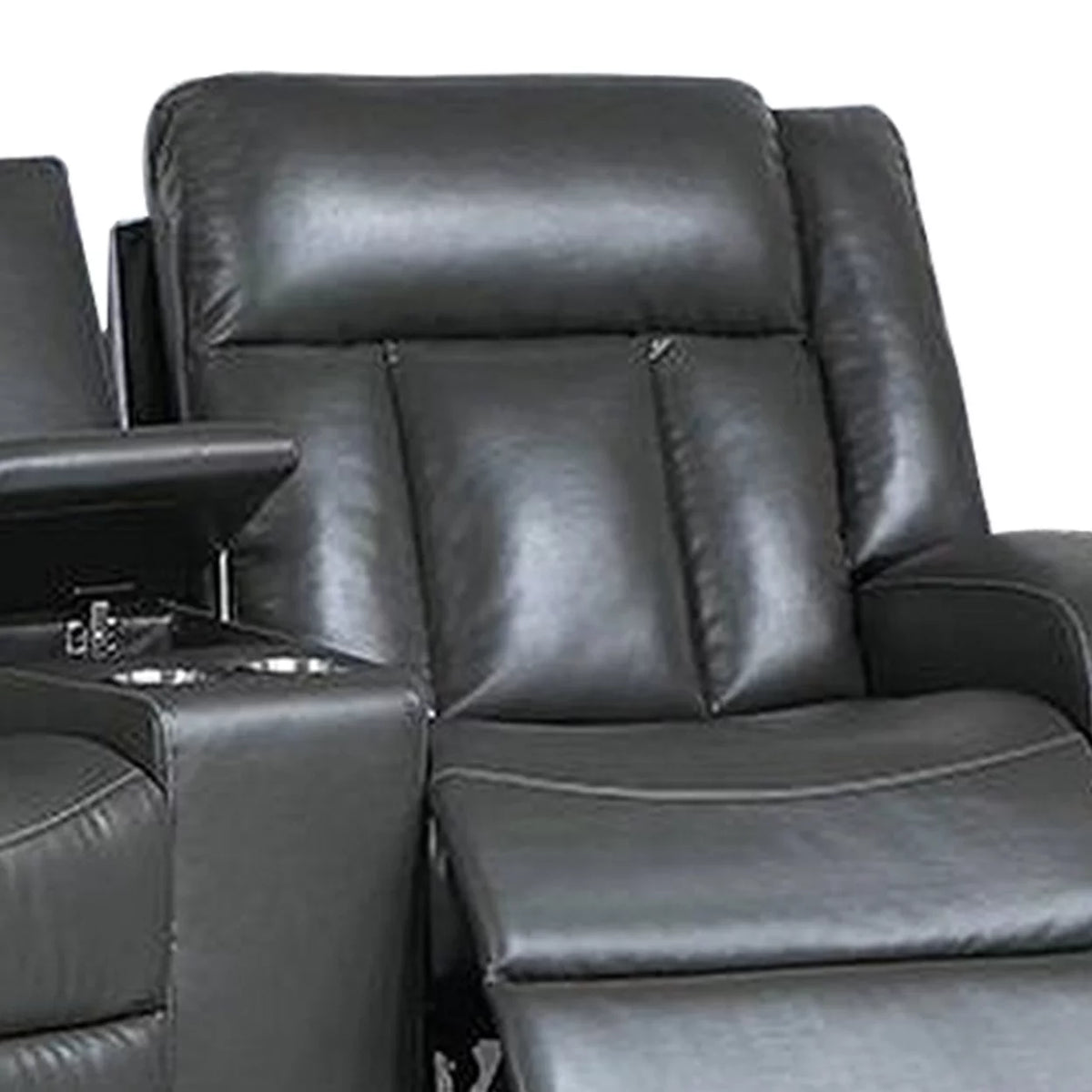 5 Piece Power Recliner Sectional Sofa Set Gray Faux Leather V183