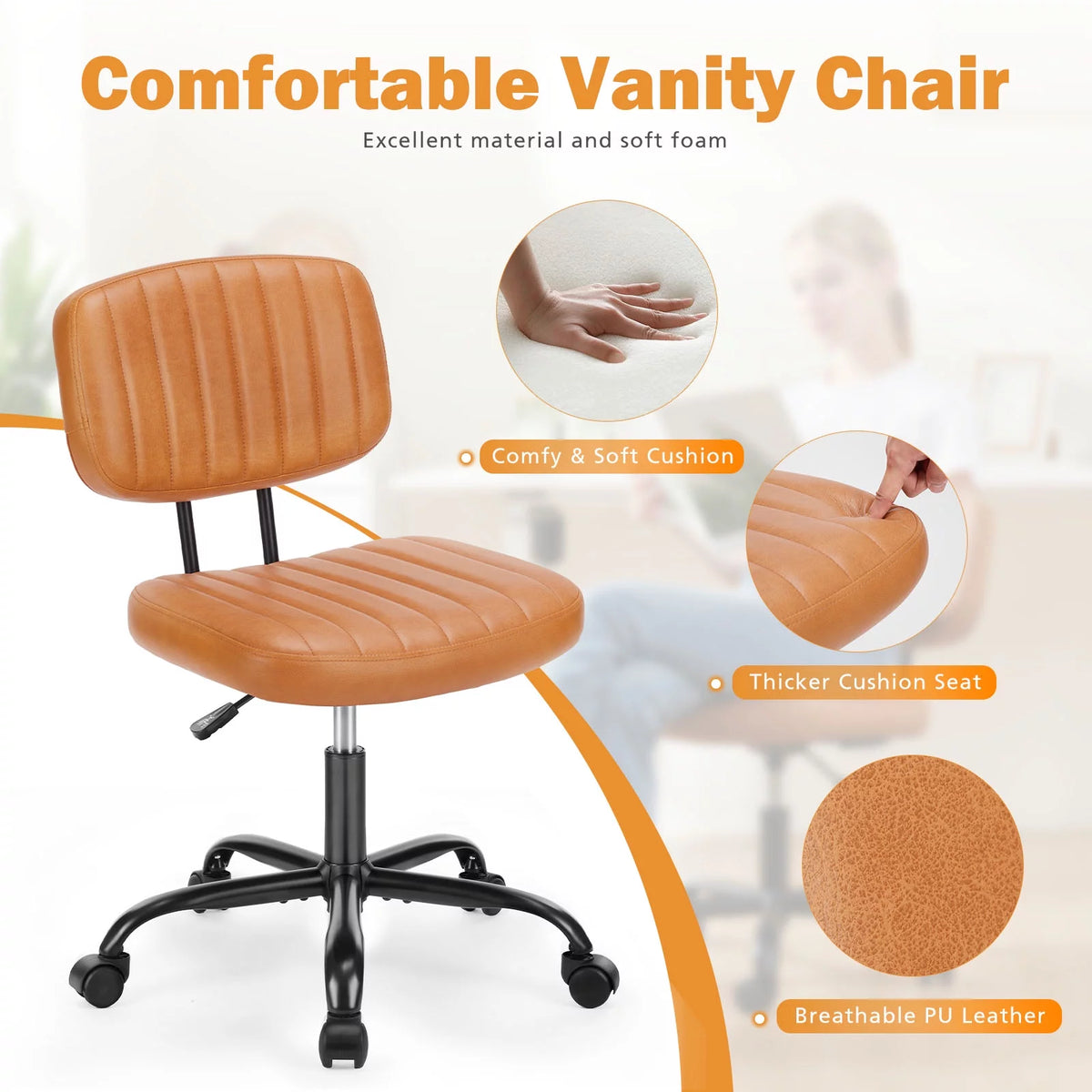 Brown PU Leather Low Back Task Chair with Wheels O84345