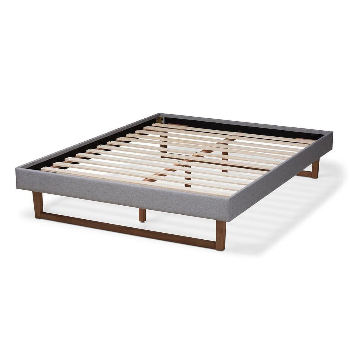 Mid-Century Wood and Fabric Queen Platform Bed Q9626