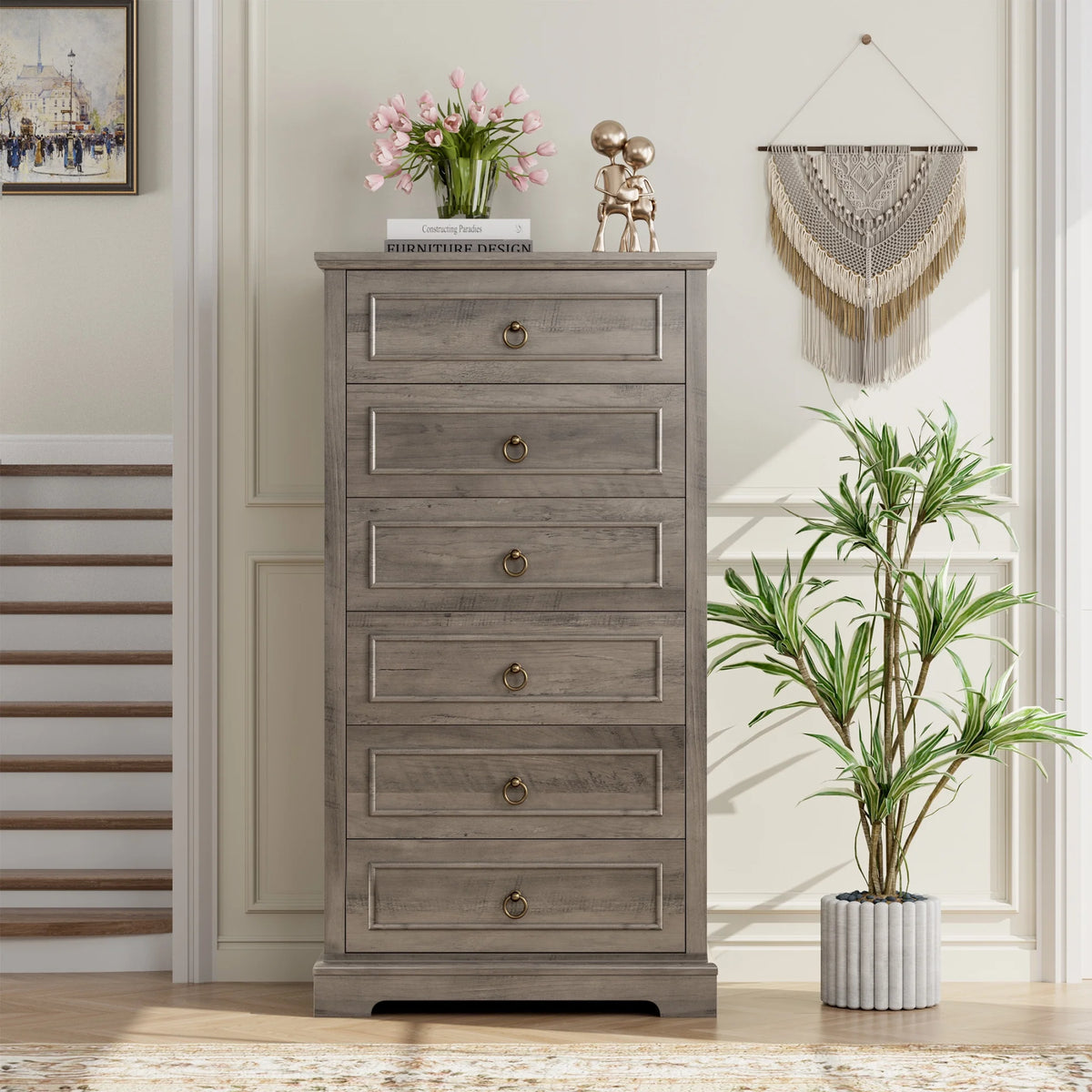 6 Drawer Tall Wood Dresser C487