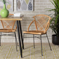 Natural Brown Rattan and Black Metal 2-Piece Dining Chair Set N8420