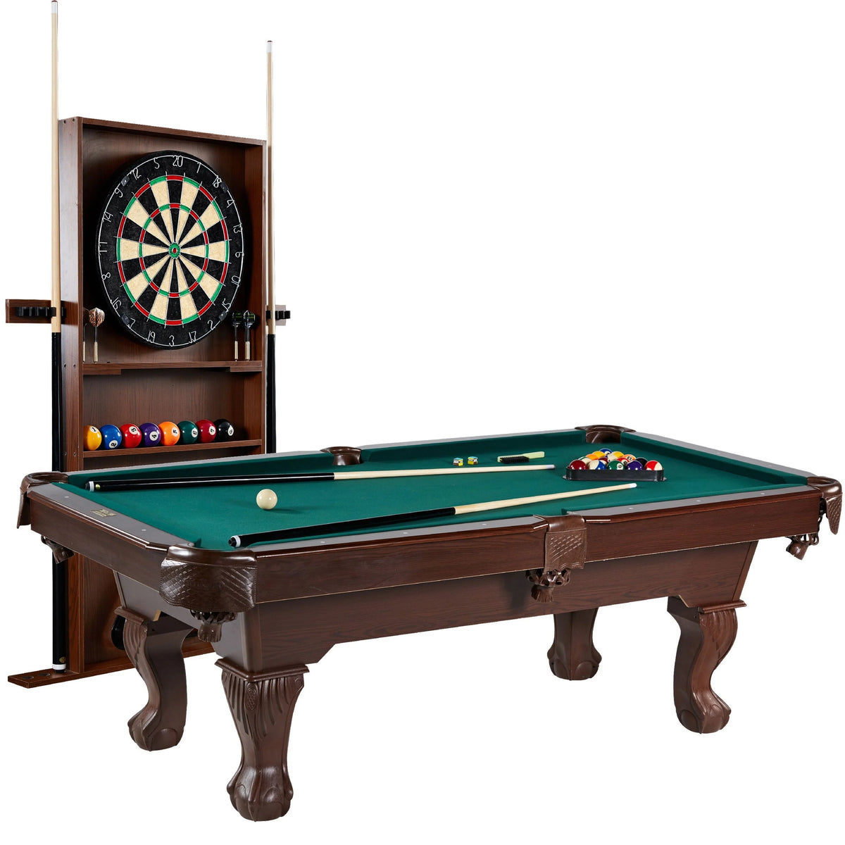 Burgundy Pool Table with Cue Rack and Dartboard Set K576915